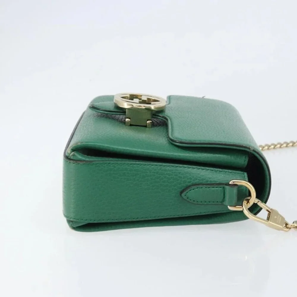 GUCCI Interlocking G Chain Shoulder Bag Leather Green Gold 607720 Auth 158806 - Picture 6 of 16